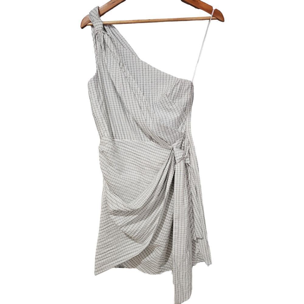 Whyte Valentyne One Shoulder Mini Dress White Grid Size 10 NWT